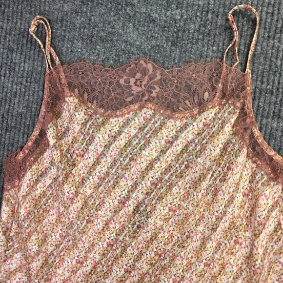 Victorias Secret Camisole Womens Large Pink Brown Floral Lace Adj Strap Tank T - Picture 3 of 10